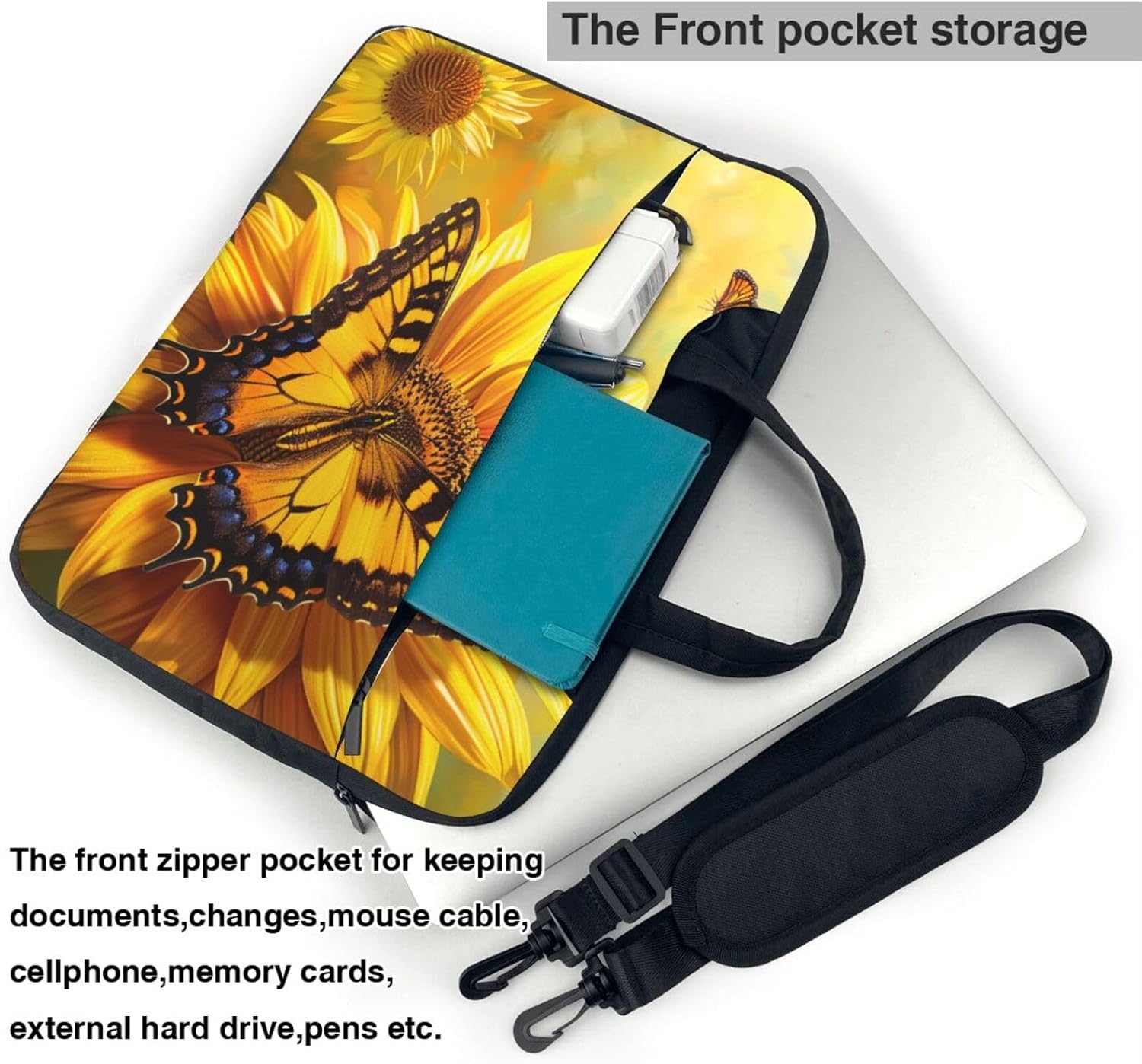 Sunflower Butterfly Printed Laptop Tote Bag Travel Business Computer Bag Work Bag for Men Women
