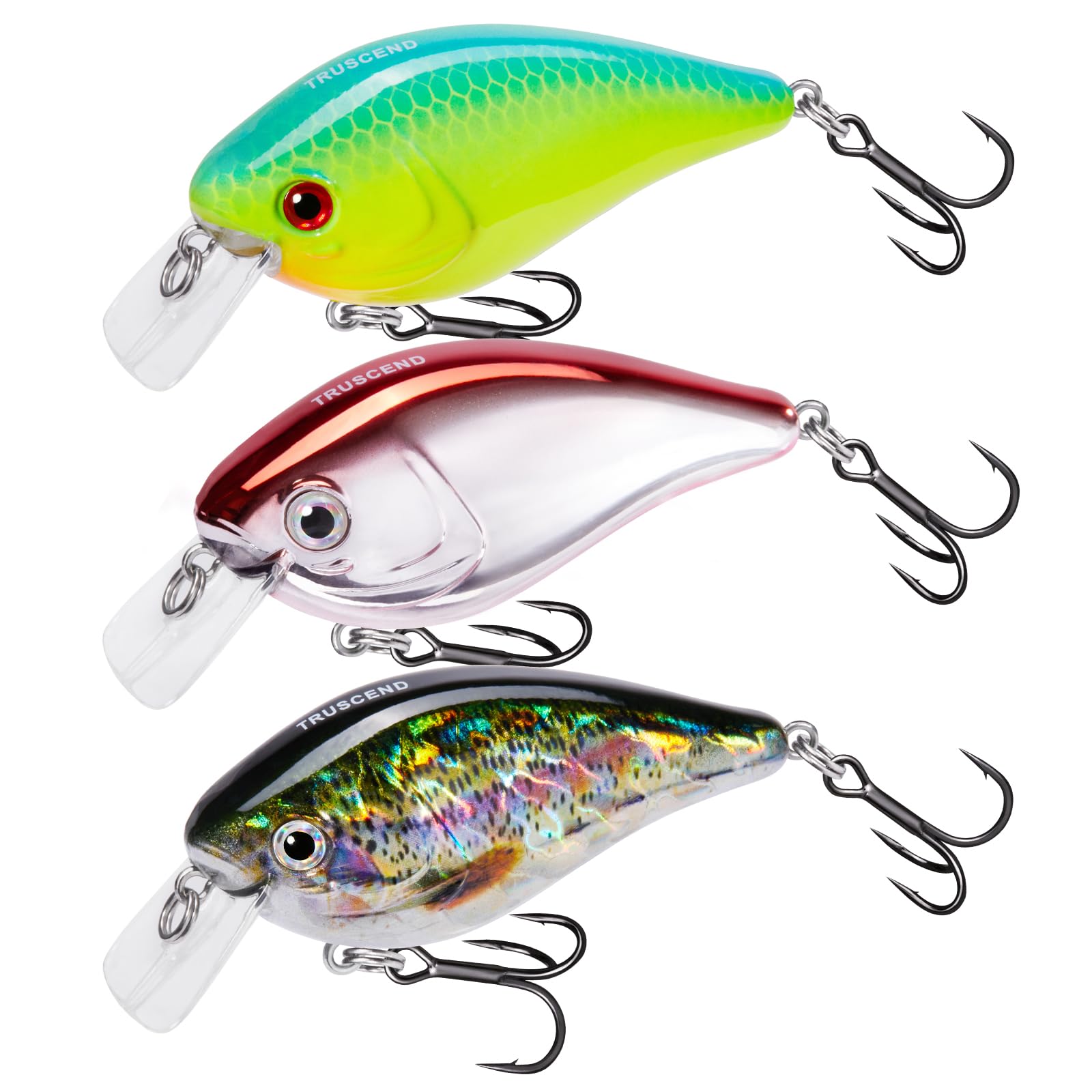TRUSCEND Easy Catch Crankbait with BKK Hooks, Shallow or Deep Diving Crank Bait Fishing Lures for Bass Pike Walleye, Unipue Wobble Design for More Bites, Vibe Lipless Crankbaits Freshwater Saltwater