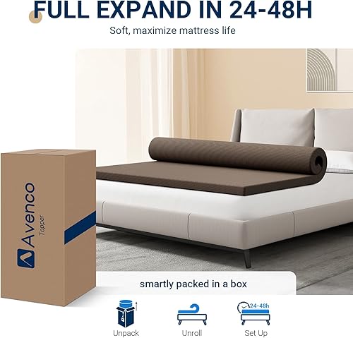 Miniatura 5 de Avenco Cubrecolchón Queen de espuma viscoelástica, 2 pulgadas de espuma viscoelástica, cubrecolchón de gel refrescante Queen con funda transpirable