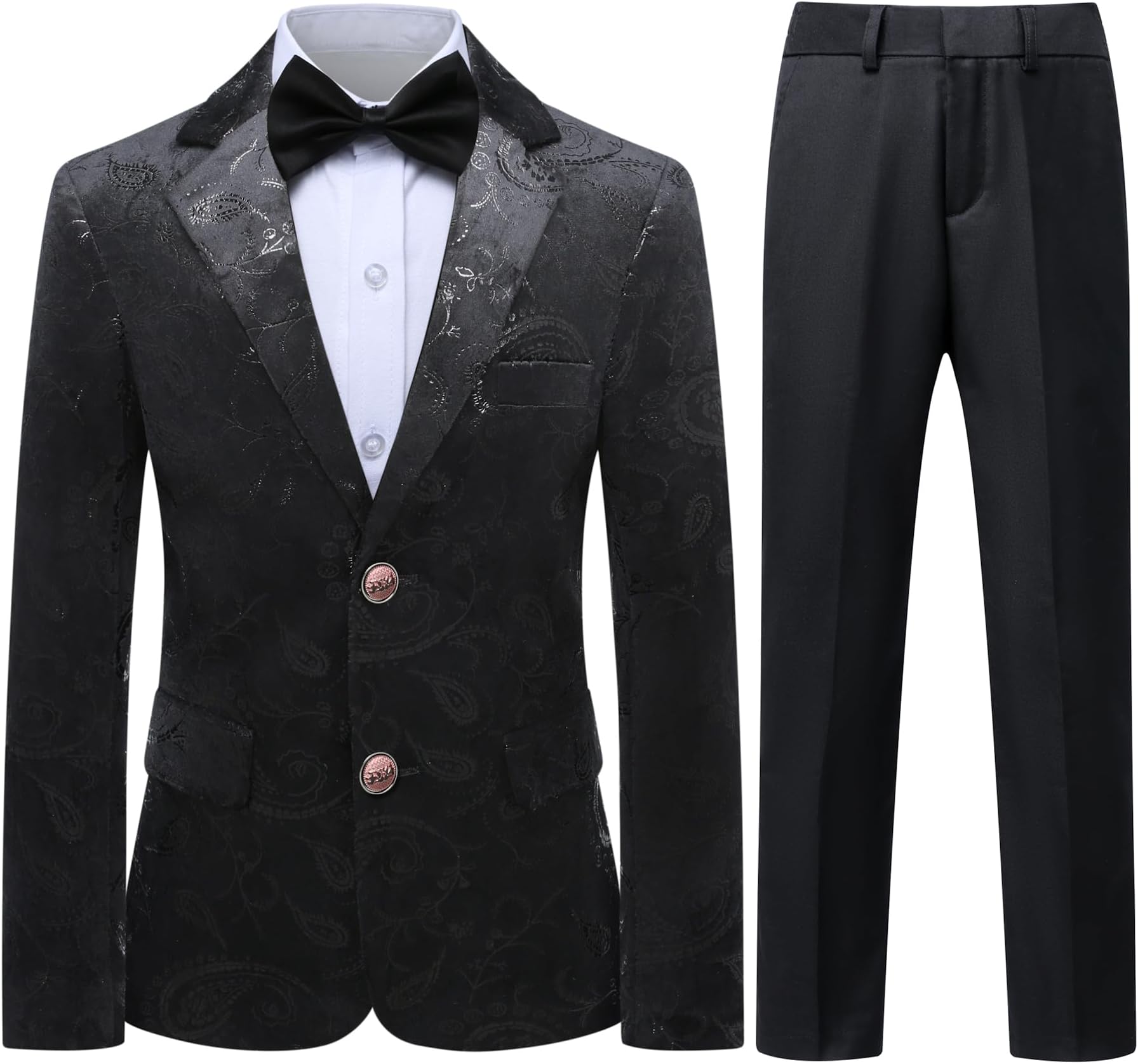 SWOTGdoby Boys Suit Formal Tuexdo Golden Jacquard Slim Fit 2 Pieces Suit Set Jacket Pants for Wedding Prom Party
