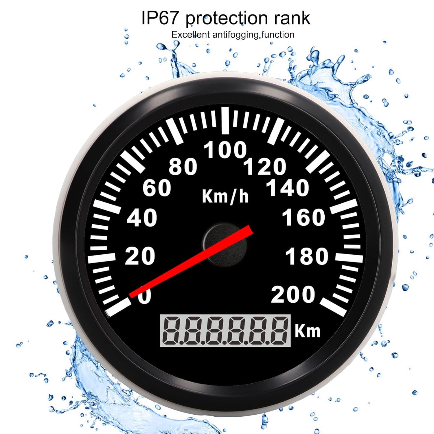 85mm/3.35in Speedometer Odometer Gauge IP67 with Red Backlight for Yacht Boat