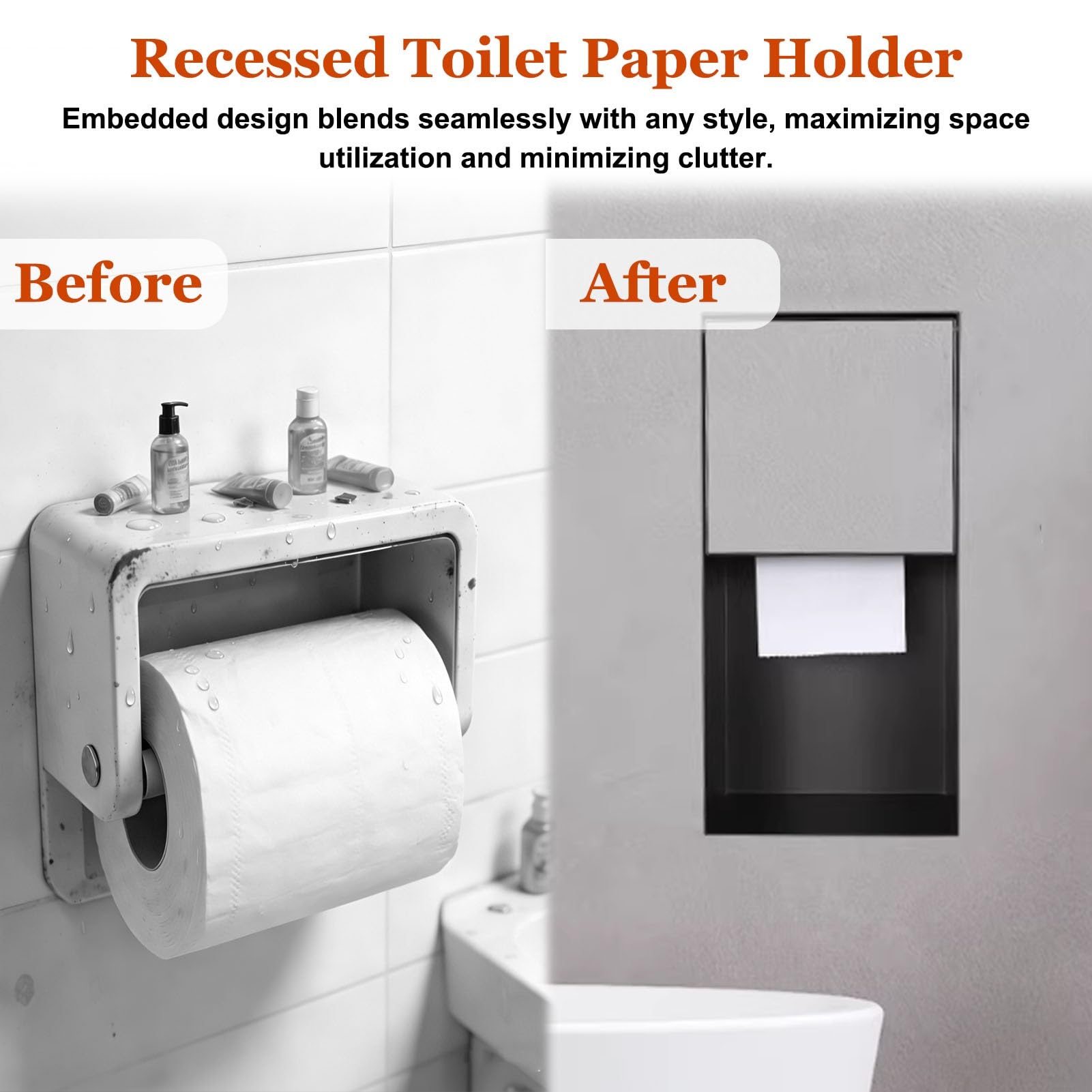Portarrollos de Papel Higiénico Empotrado Nicho Empotrado para Papel Higiénico con Armario, Nicho de Pared Oculto con Pestillo Táctil, Dispensador de Rollos de Papel Higiénico para Baño.(Silver)