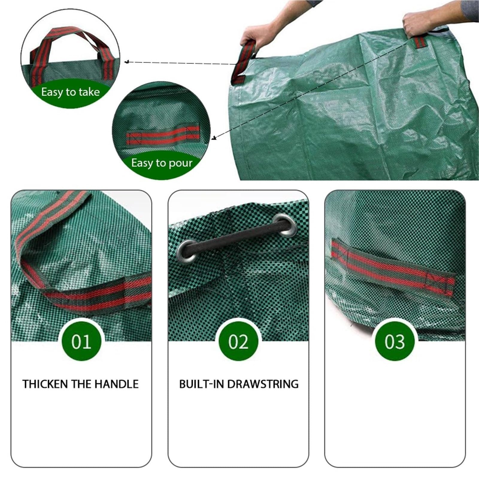 Bolsa de almacenamiento de hojas resistente, contenedor de basura de jardín de gran capacidad, impermeable, plegable, bolsa de basura para exteriores, para hojas y basura, 300 L