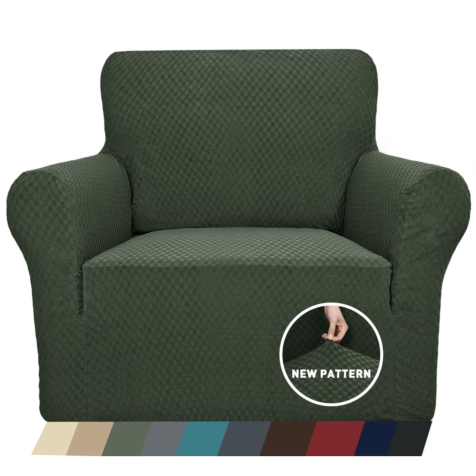 (similar)ZNSAYOTX 1 Piece Jacquard Chair Slipcovers for Living Room High Stretch Chair Covers with Arms Anti Slip Pets Friendly Couch Sofa Armchair Cover Furniture Protector (Chair, Army Green)