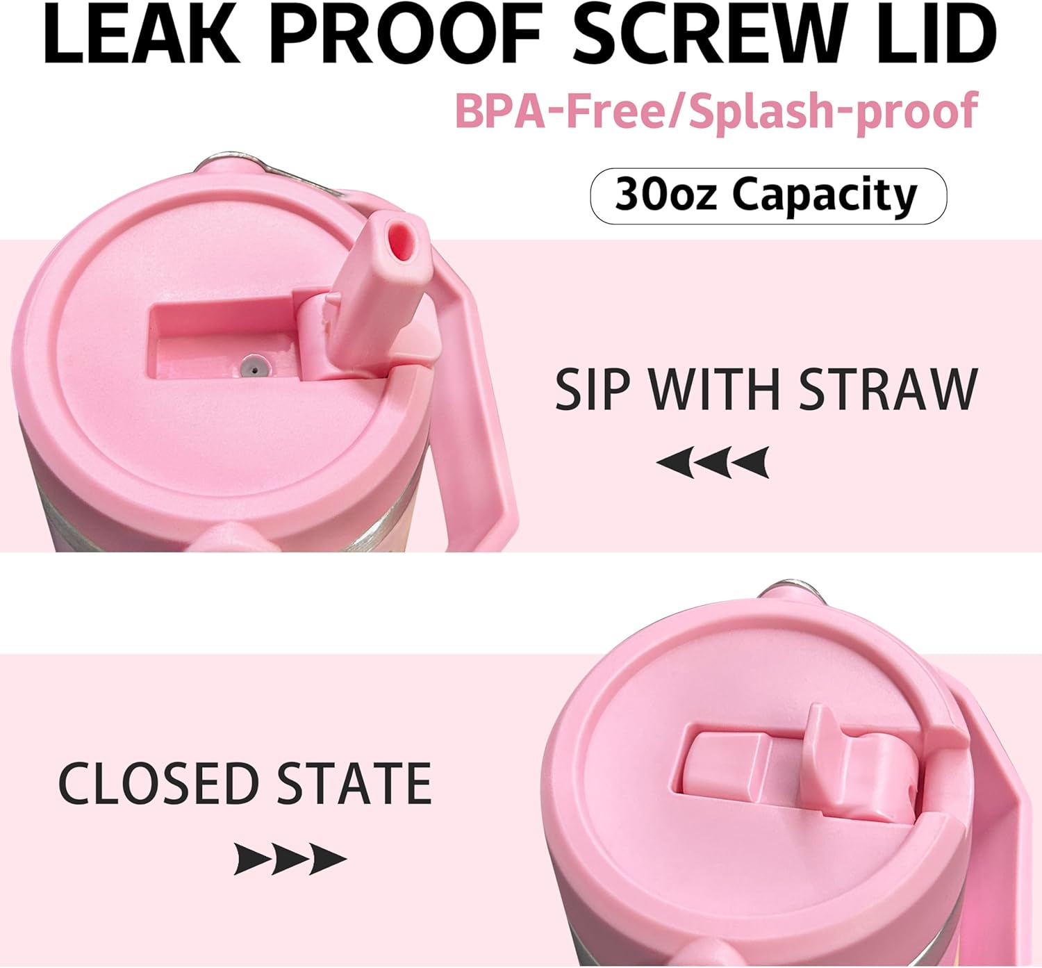 30 oz Flamingo Tumbler with Handle, Large Insulated Tumbler with Flip & Straw Coffee Mug Cup Stainless Steel Gifts for Women Men Youth - Image 3