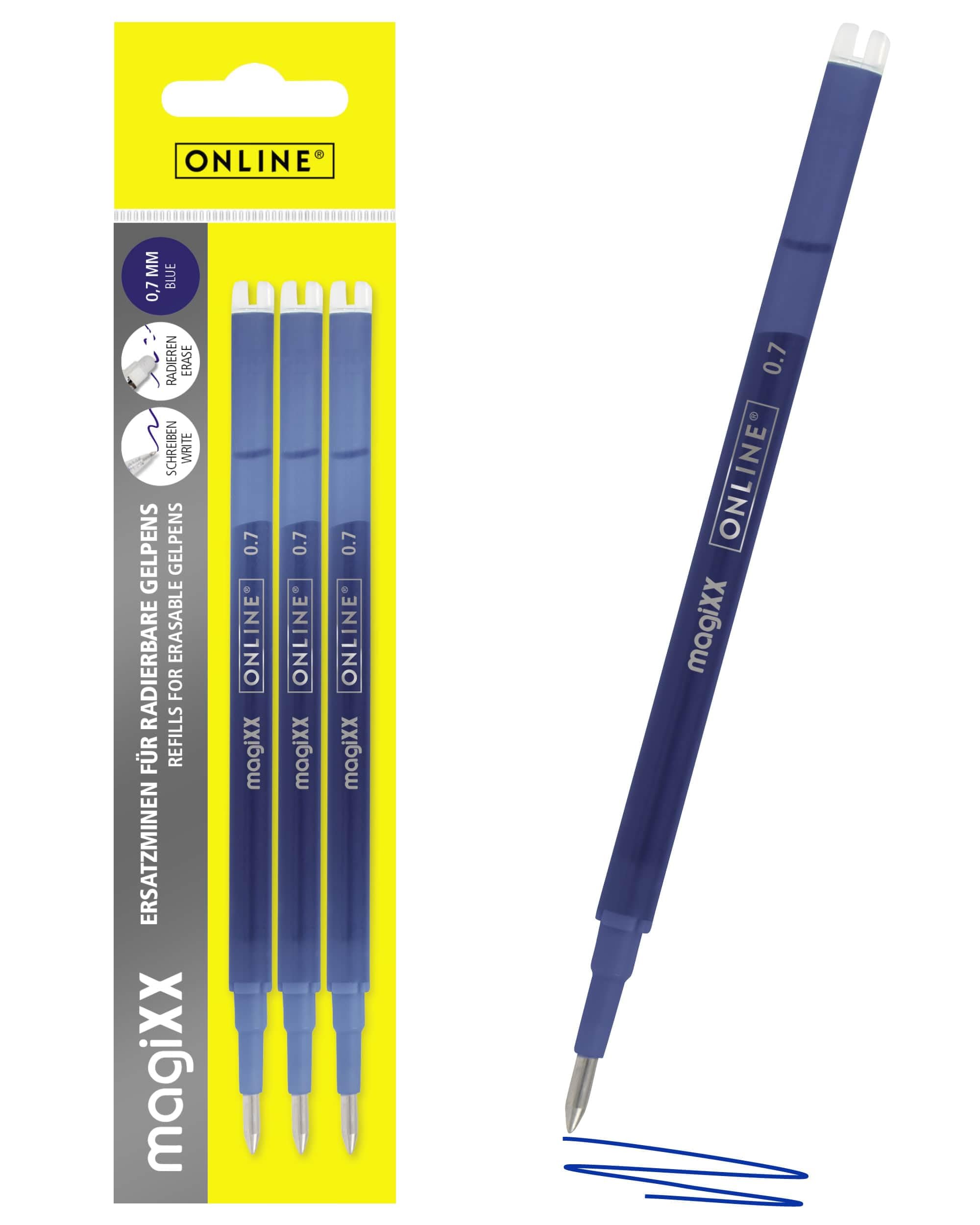 Online 3 x Erasable Gel Refills Blue I Compatible with Pilot Frixion, magiXX I Medium Tip (0.7 mm) I Replacement Refills for Gel Rollerball Pens Erasable I Thermosensitive Ink