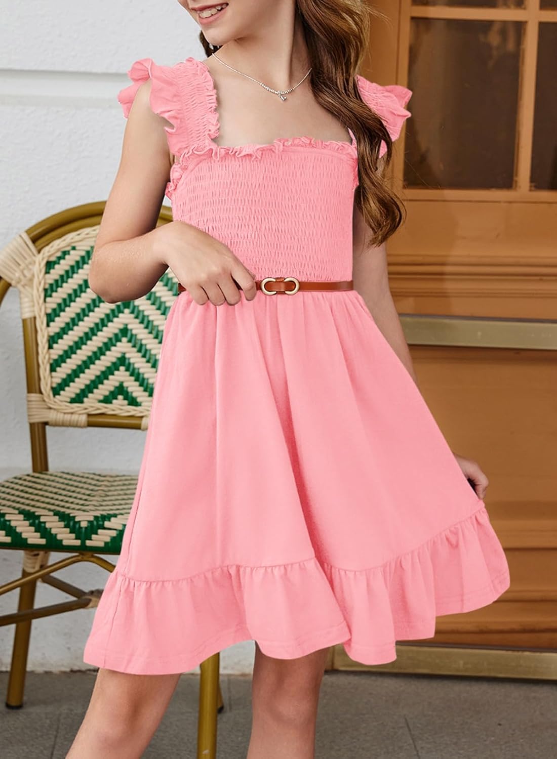 blibean Teen Girls Summer Dresses Smocked Sleeveless Sundresses with Pockets Size 6-15 Years - Image 3
