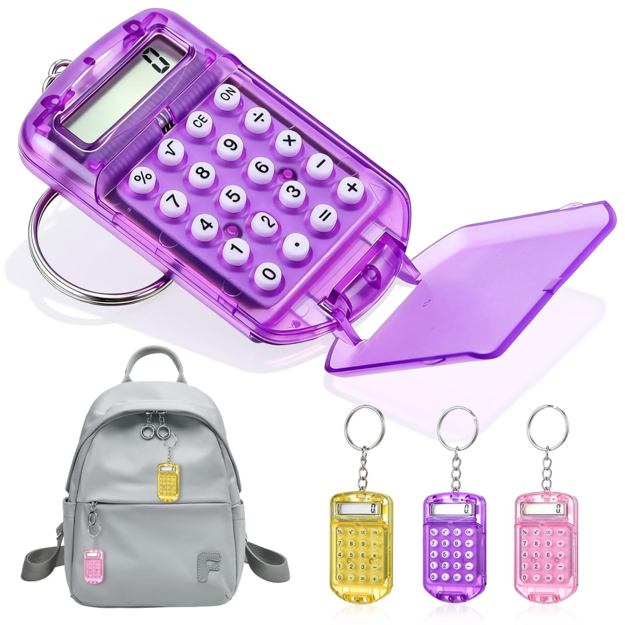 NUOBESTY 3pcs Pocket Calculator Key Ring Tiny Small Portable Mini Electronic Calculator for Home Students (Random Color)