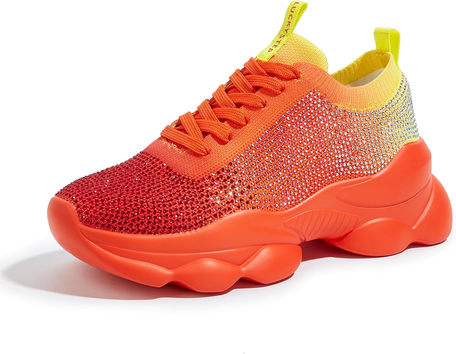 LUCKY STEP Women's Chunky Rhinestone Sneaker Sparkly Bling Bedazzled Mesh Slip on Elastic Sock Glitter Shiny Rave Walking Shoes