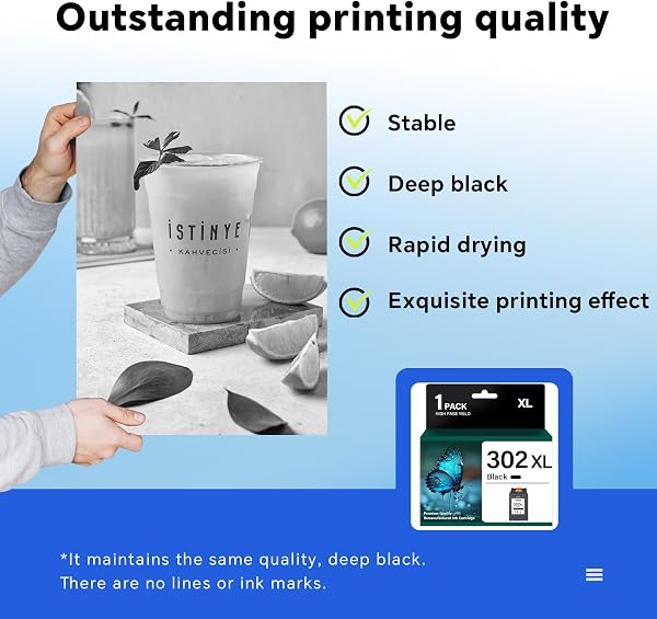 302XL Black Ink Cartridge Replacement for HP 302 HP302 Ink Cartridges High Capacity - Printer Ink for HP302 XL for Envy 4527 4520 4523 4524 Officejet 5230 3830 Deskjet 3630 3637 2130 (1 Pack) - 5