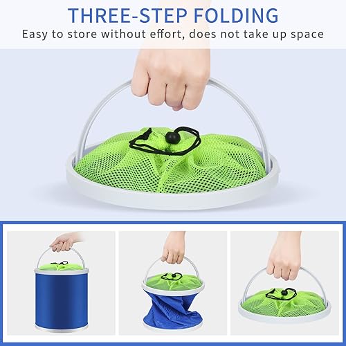 Miniatura 3 de Homelove Cubo de pesca plegable para campamento, cubo de agua duradero con red y cuerda para lavado de autos, pesca, barco u otras actividades al