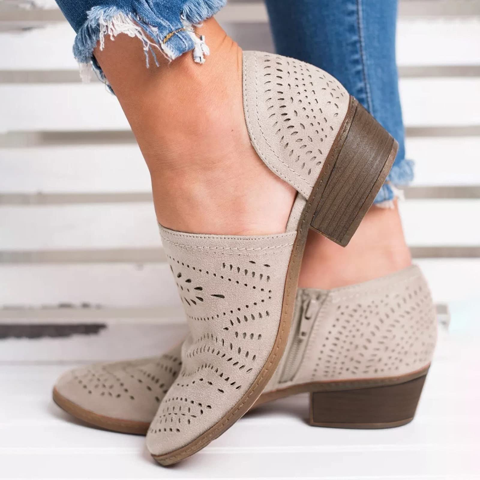 Sandalo con Tacco Donna Sandalo Donna con Tacco Nero Scarpe Stivali Alla Caviglia Scollatura bassa Tacco Donna Cerniera Singola Foro Casuale Stivali Donna Scarpe Festa della mamma