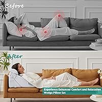 Vista 4 de Bedluxe Juego de 3 almohadas ortopédicas de cuña para cama, almohada de cuña de espuma para postcirugía para espalda, piernas y rodillas, almohada