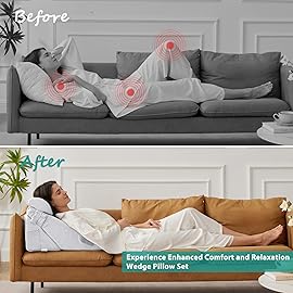 Bedluxe 3Pcs Orthopedic Bed Wedge Pillow Set, Foam Wedge Pillow Post Surgery for Back, Leg and Knee Support, Adjustable 9&12 Inch Folding Triangle Pillow for Sleeping, Acid Reflux, Snoring, Light Grey