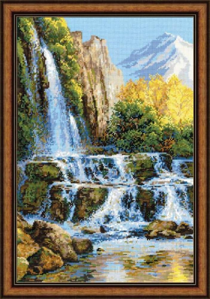 Riolis Multi-Color 1194 Landscape With Waterfall Cross Stitch Kit, Cotton, Multi Color, 40 X 60 X 0, 1 Cm
