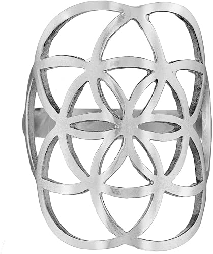 Anillo clásico de plata de ley 925 geometría sagrada flor de la vida joyería de yoga