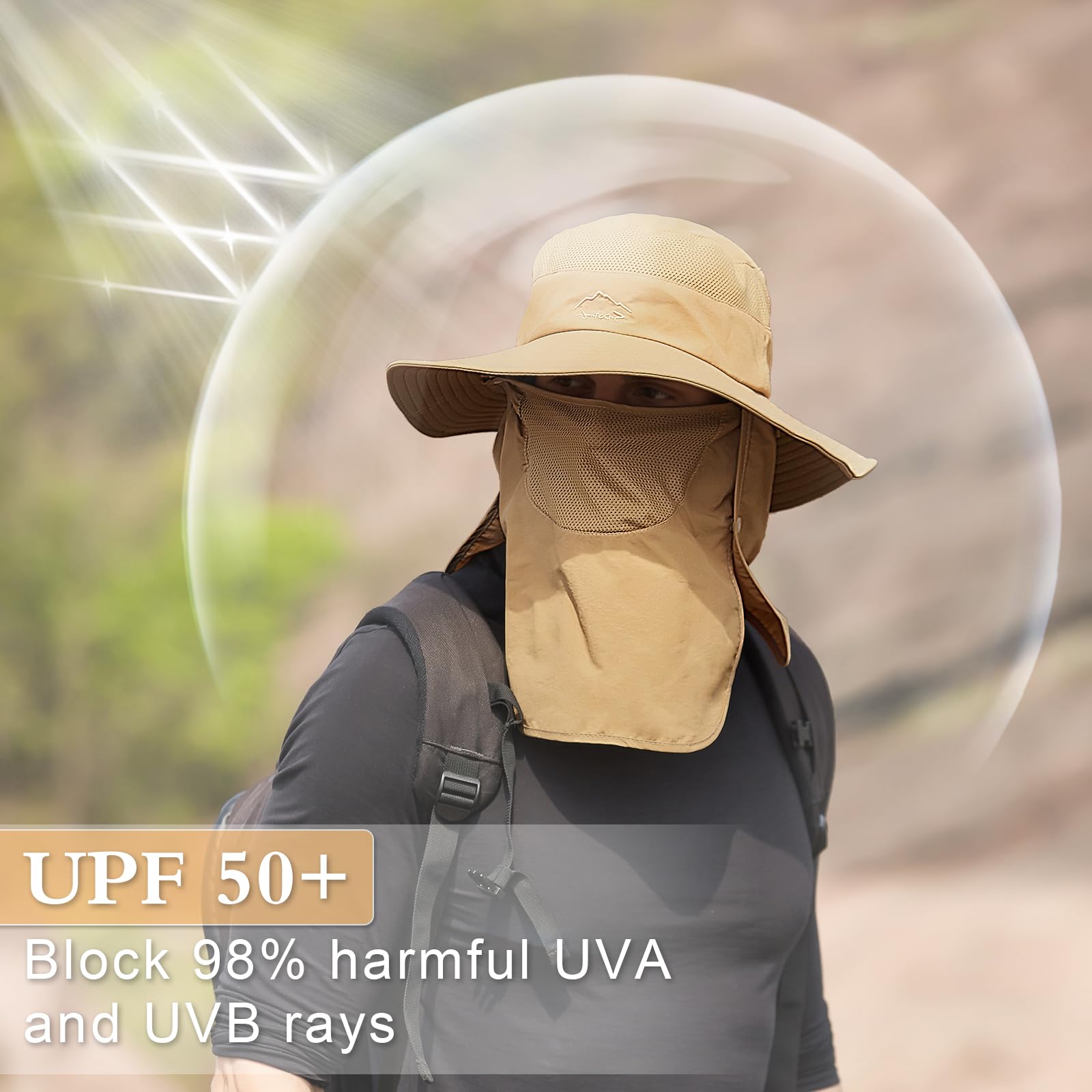 TAGVO Sombreros de Pesca para Hombre Mujer con Cubierta de Cuello Desmontable, Gorros de Pescador con Protección UPF 50+, Sombreros y Gorras de Sol Plegables para Cámping Excursionismo Caminando — view 2