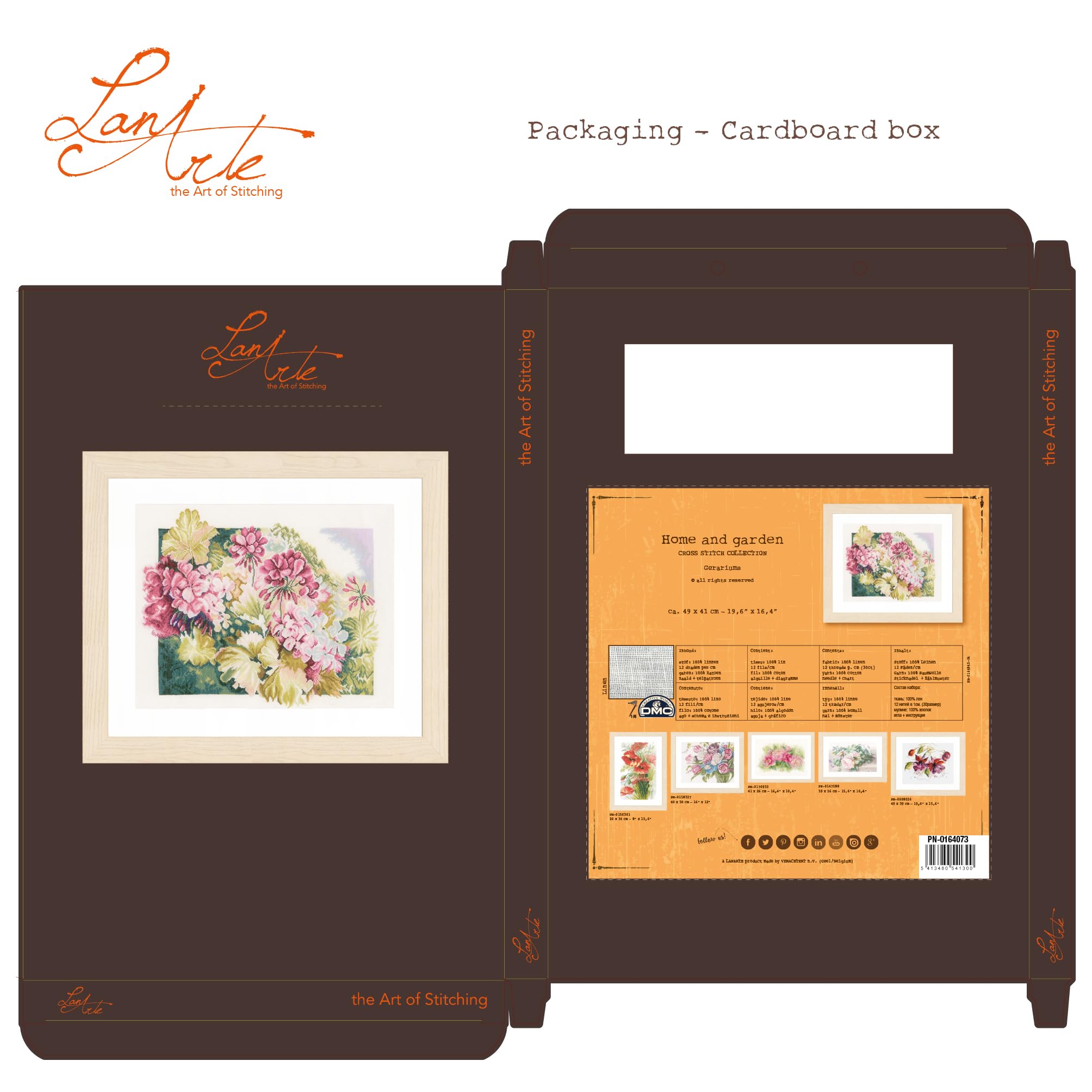 LANARTE Haft Krzyżykowy Liczony Zestaw Obraz do Haftu GERANIUM Zrób to Sam Zestaw Kreatywny dla Dorosłych Rękodzieło Artystyczne 49 x 41 cm Dekoracja Ścienna DIY Cross Stitch Kit