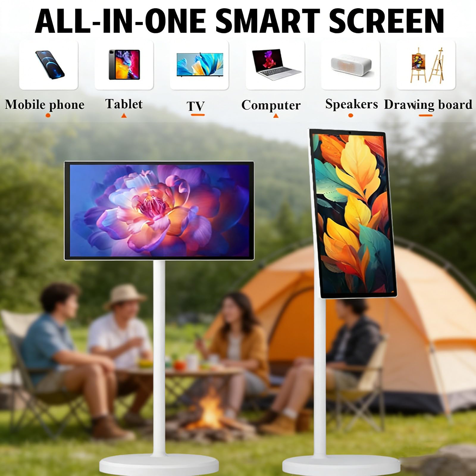 Smart TV Portátil con Pantalla Táctil 1080p Y Ruedas, Control Remoto, Soporte con Ruedas, 8 GB + 128 GB De Almacenamiento, Tableta con TV Giratoria. 21.5in