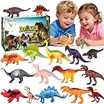 Kimicare Kids Dinosaur Figures Toys, 18 Pcs Plastic Dinosaur Toys for Kids 3-5, STEM Educational Realistic Dinosaurs Figurine Playset for Toddlers, Dino Toy Birthday Gifts Christmas Stocking Stuffers