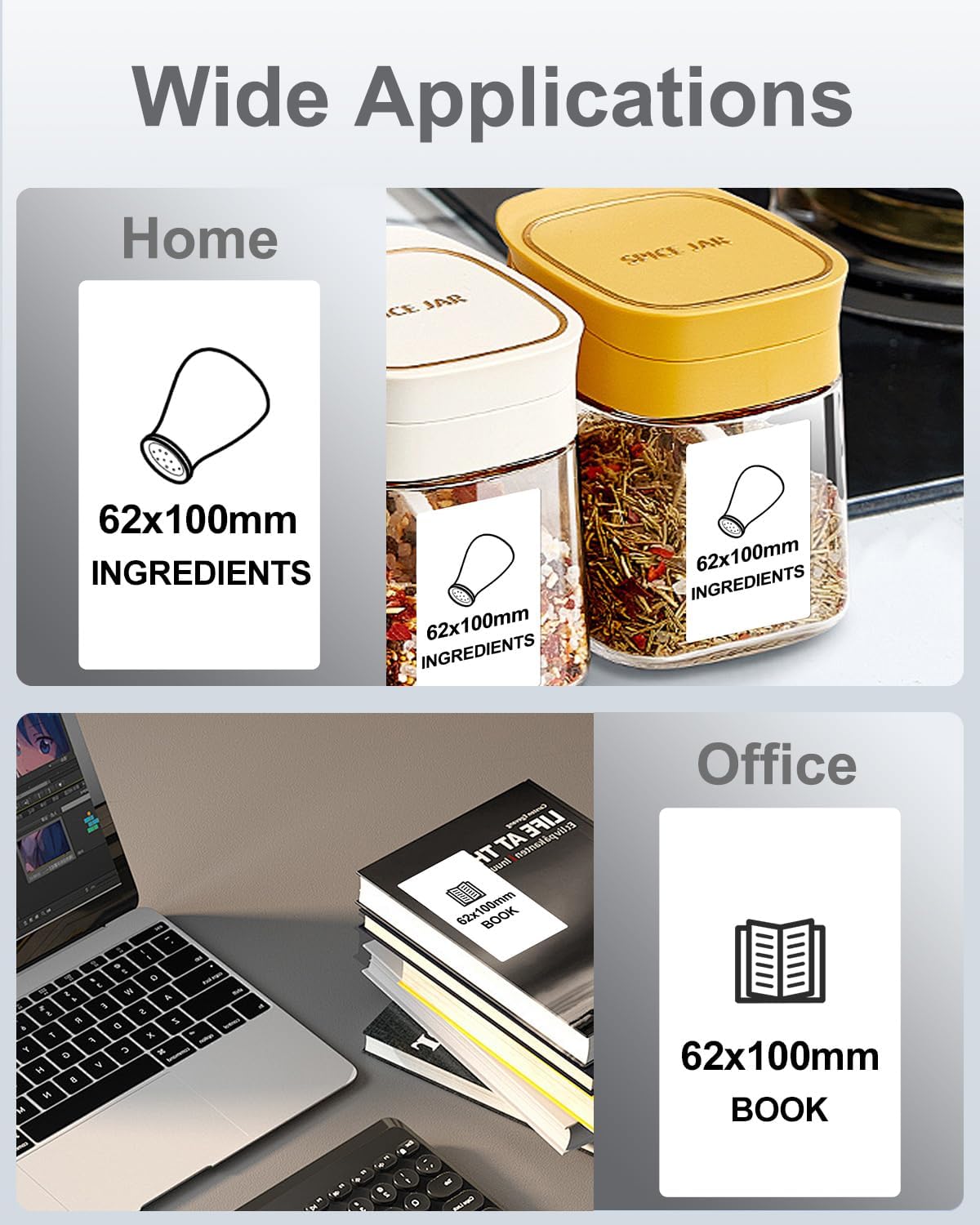 Phomemo Thermal Labels, Phomemo Big Sticker Label 2.44" x 4"(62x100mm) Labels Compatible with M220/M221/M250/M200/M260 Label Maker, Black on White [80 Pcs] - Image 5