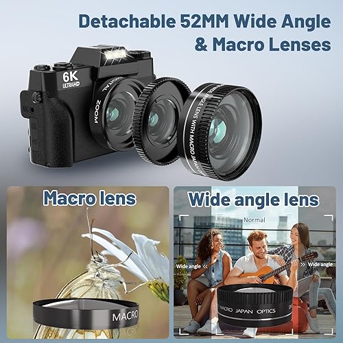 Miniatura 7 de Cámara digital 6K para fotografía - Cámaras WiFi de 64MP para vlogging para YouTube con pantalla abatible de 3 pulgadas de 180°, zoom digital 16X