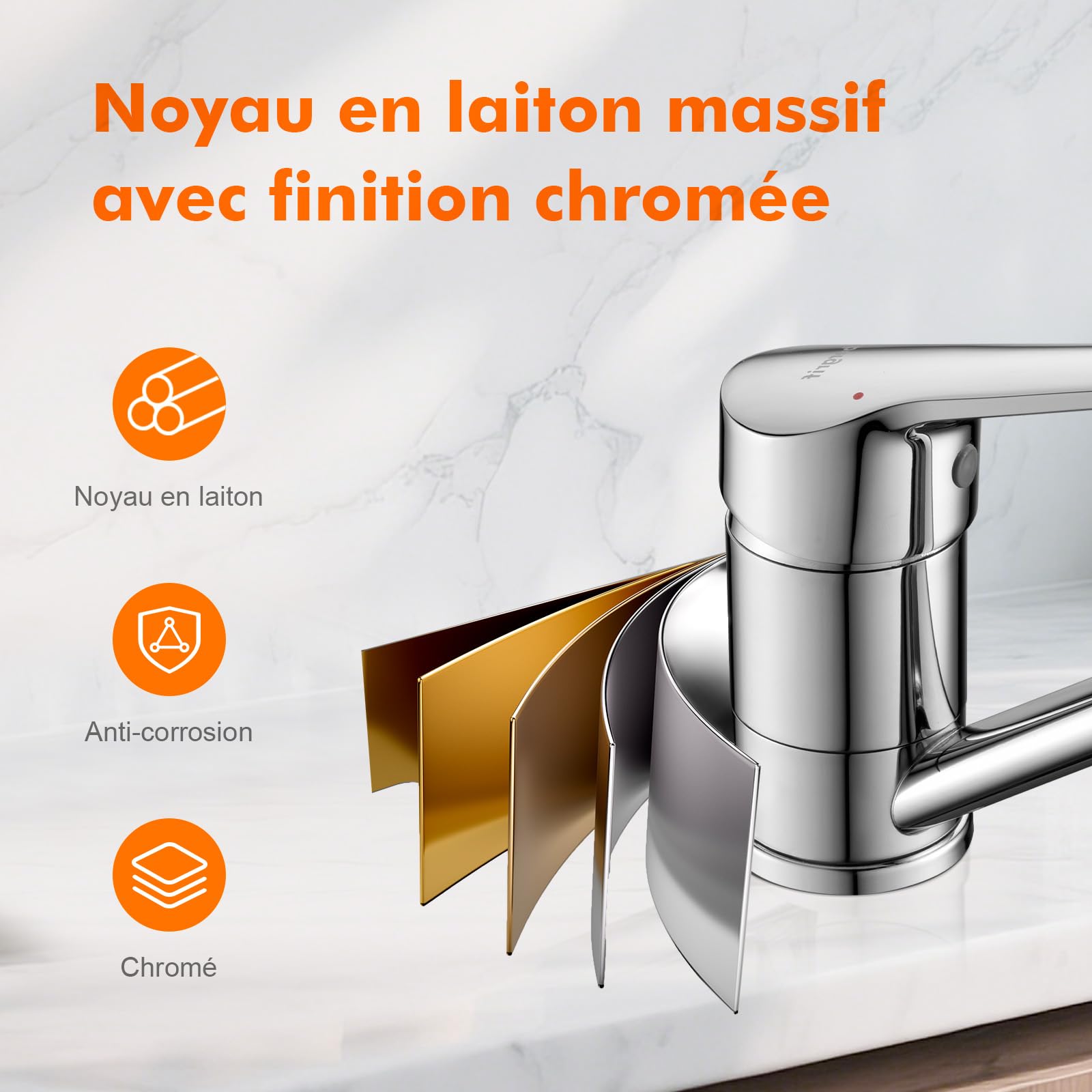 Ibergrif Mitigeur d'Evier Robinet Cuisine Monocommande Orientable 360° Laiton Chromé Argent