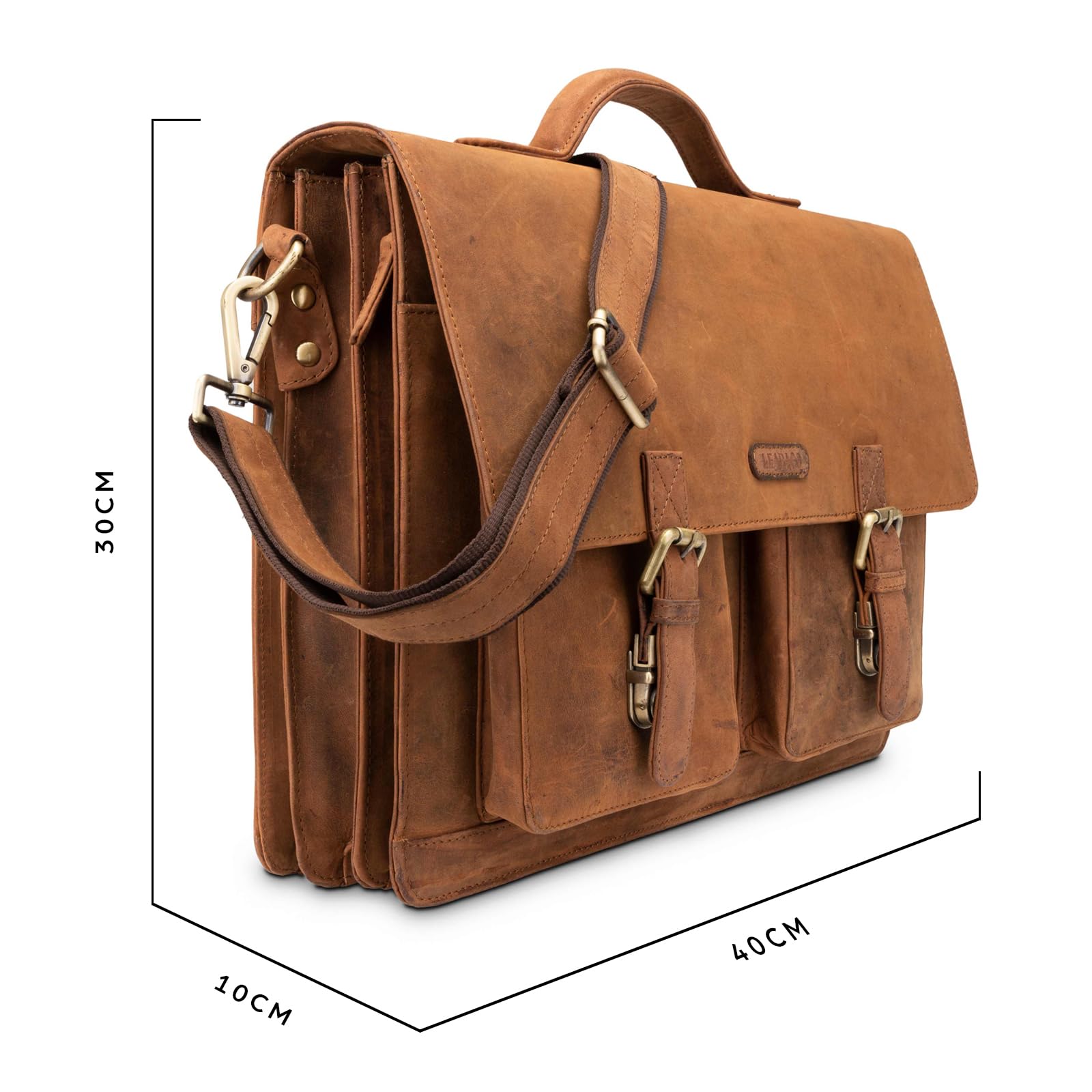 LEABAGS Leder Aktentasche Herren & Damen I Echtleder Laptoptasche bis 15 Zoll I Umhängetasche mit Schultergurt I Schultertasche I Messenger Bag I Arbeitstasche I Lehrertasche