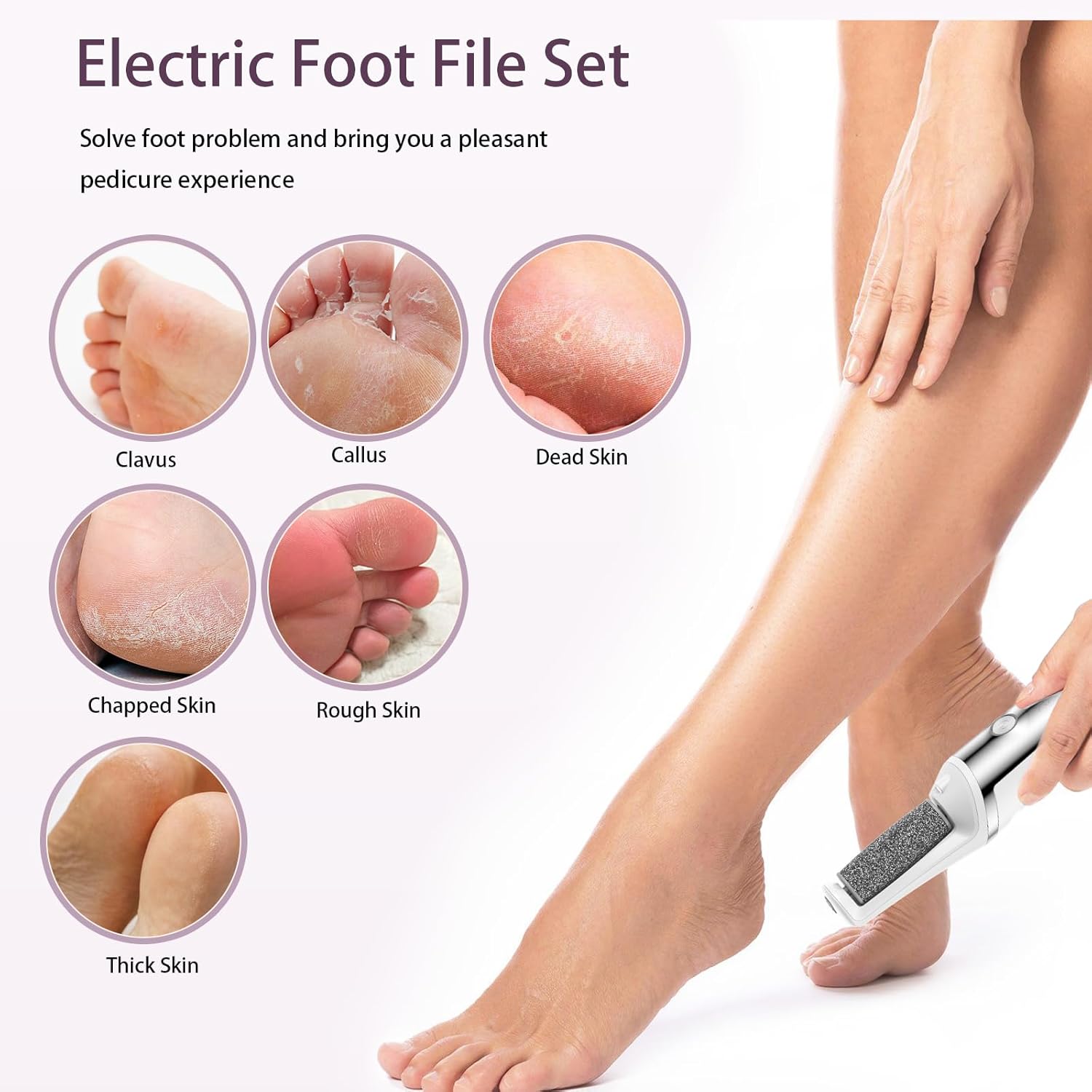 Electric Foot Callus Remover, Rechargeable Electronic Foot File Foot Scrubber Pedicure Kits, Professional Pedicure Tools Smooth Pedicure Wand, Foot Care for Dead Skin Ideal Gift, 3 Rollers,3 Speeds - Image 3
