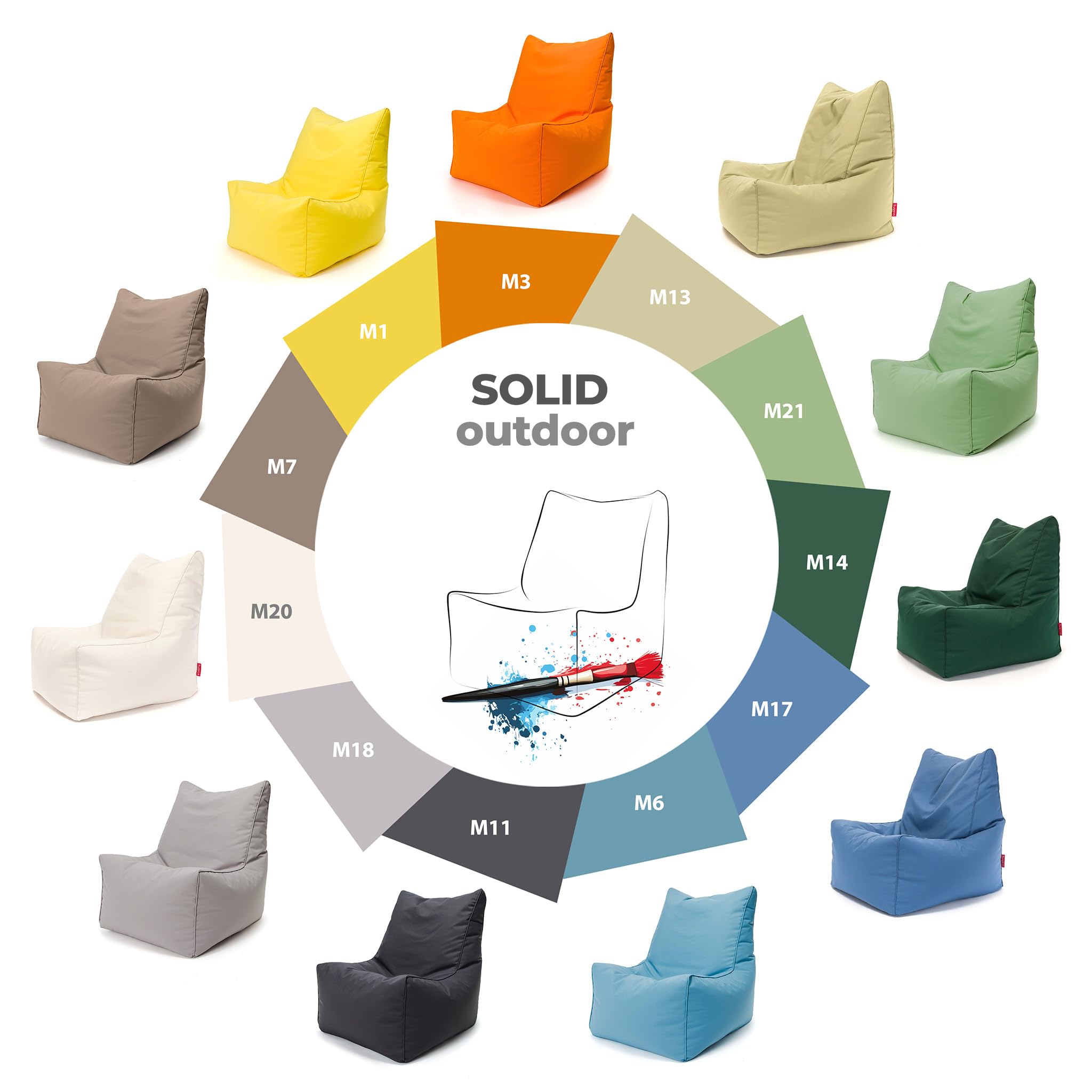 Ecopuf Solid – Pouf en Polyester imperneable Waterproof Oxford 600D Outdoor – Puff Fauteuil avec Dossier Haut – Fauteuil Sac pour extérieur – Pouf rembourré en polystyrène