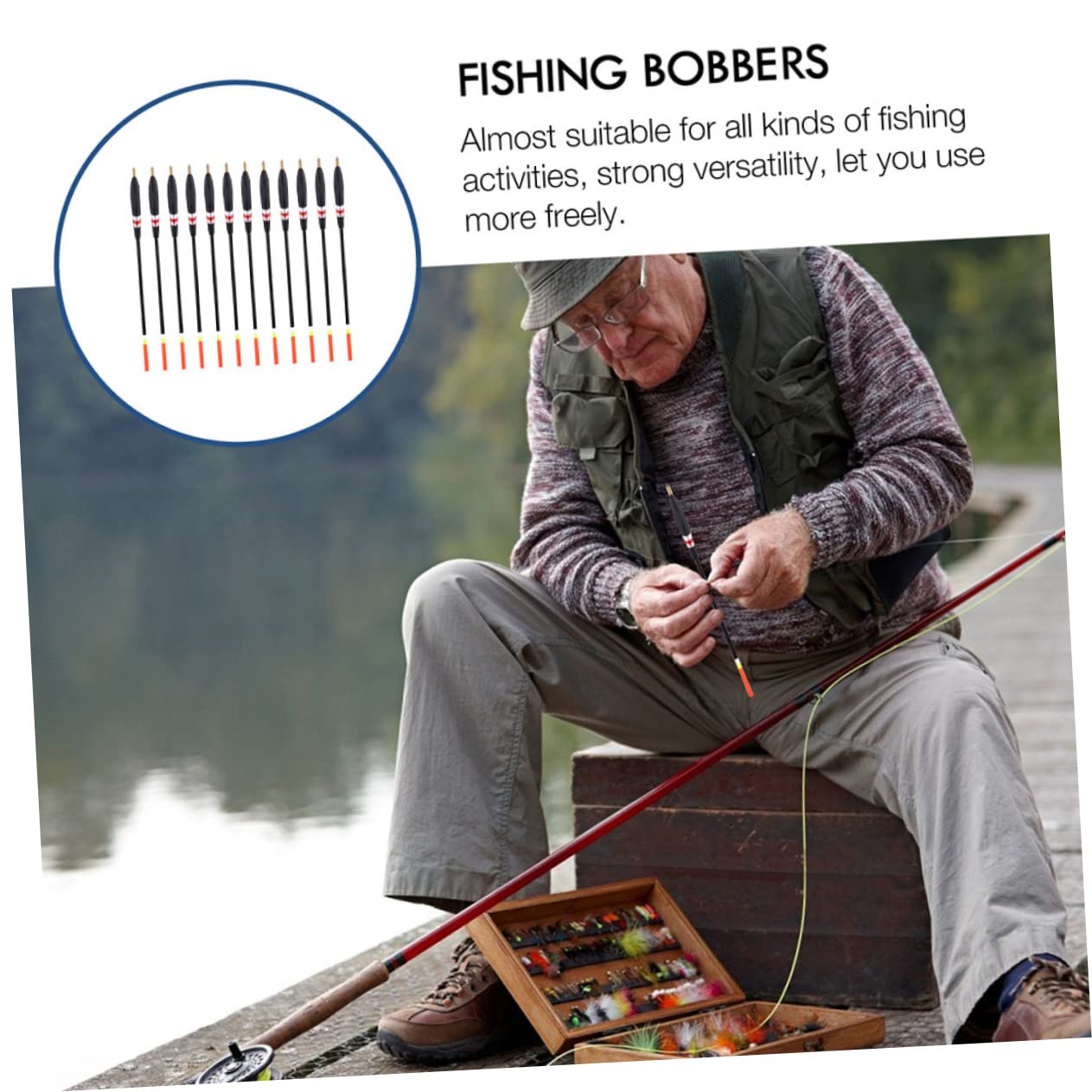 SUPVOX 2 Set - Durevole Attrezzatura da Pesca in Legno Galleggiante per Gli Appassionati di Attrezzatura da Pesca 12 Pezzi * 2
