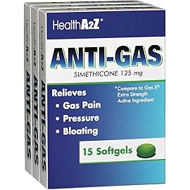 HealthA2Z Gas Relief Simethicone | 125mg | Relieves from Stomach Discomfort and Gas | Anti Flatulence | Relieves Gas Fast and Bloating (15 Counts (Pack of 3))