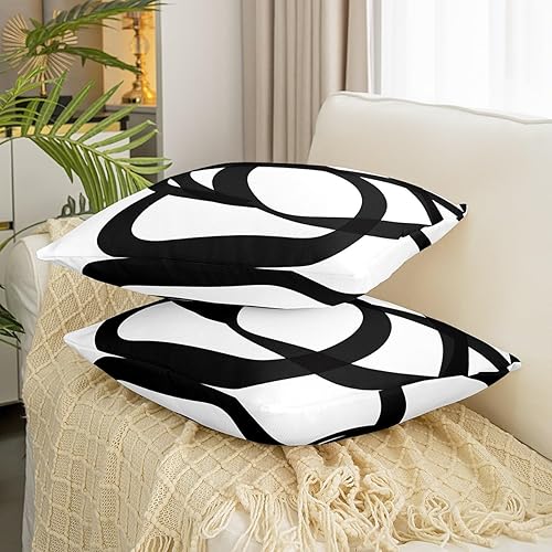 Miniatura 6 de jejeloiu Juego de 2 fundas de almohada en blanco y negro de 20 x 20 pulgadas, fundas de almohada decorativas geométricas suaves para niños, para