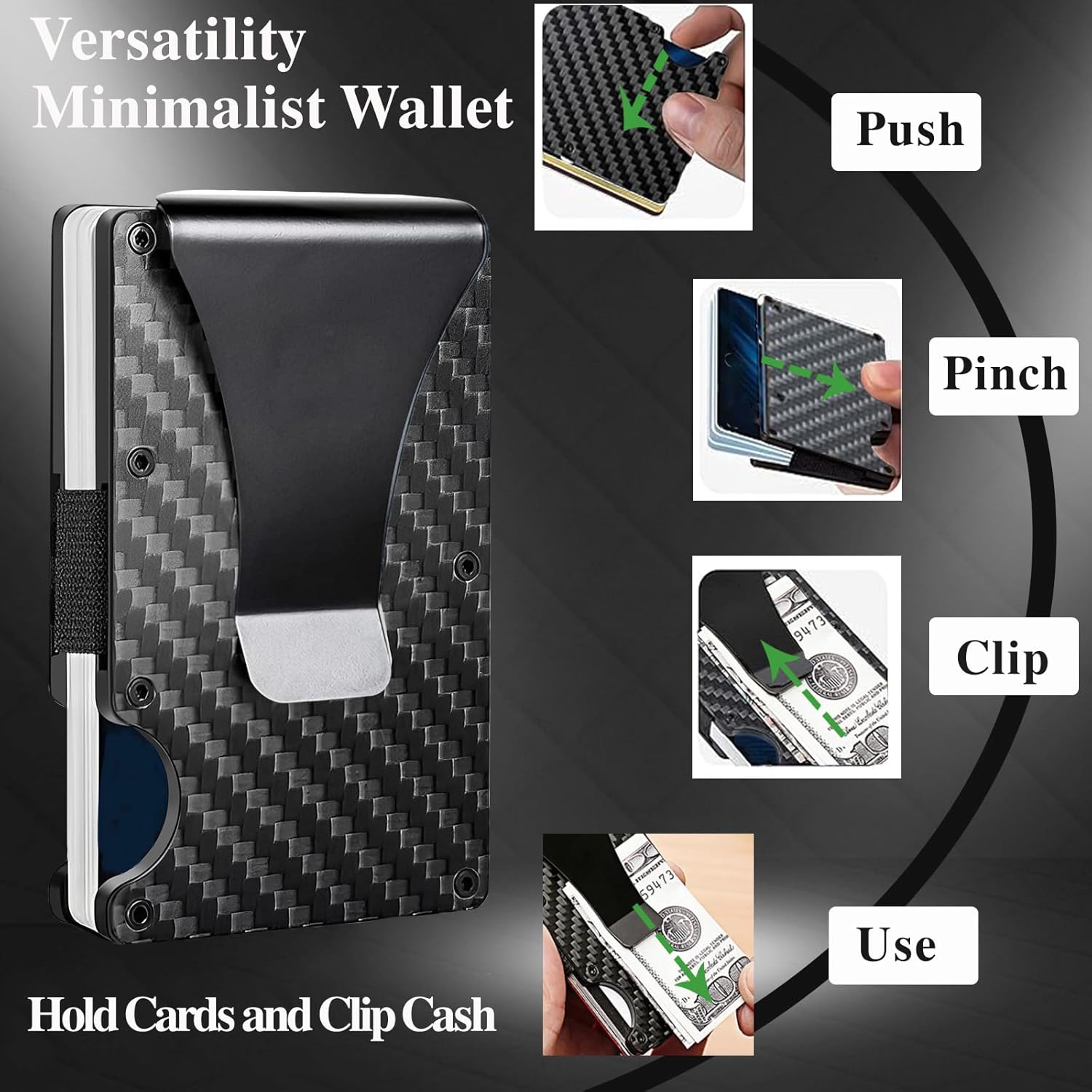Minimalist Wallet with RFID Blocking for Men,Slim Credit Card Holder with Aluminum Money Clip Wallet for Men and Women,Metal Wallets for Mens Front Pocket as Gifts (Carbon fiber) - Image 5