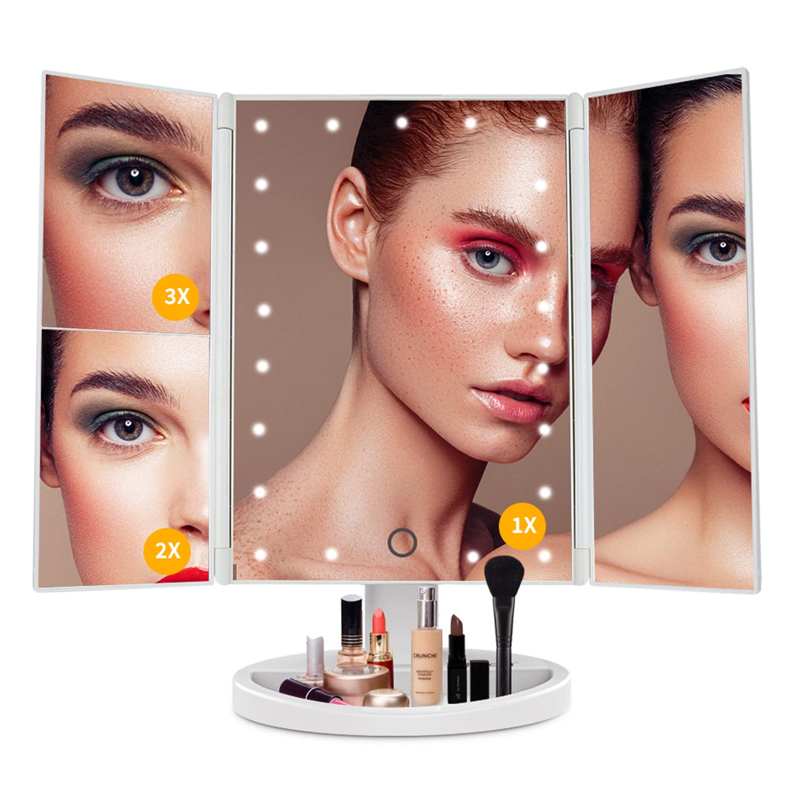 JAMIEWIN Makeup Mirror with Lights Magnification 3x 2x 1x LED Dimmable Lighted Makeup Vanity Mirrors Cosmetic Mirror