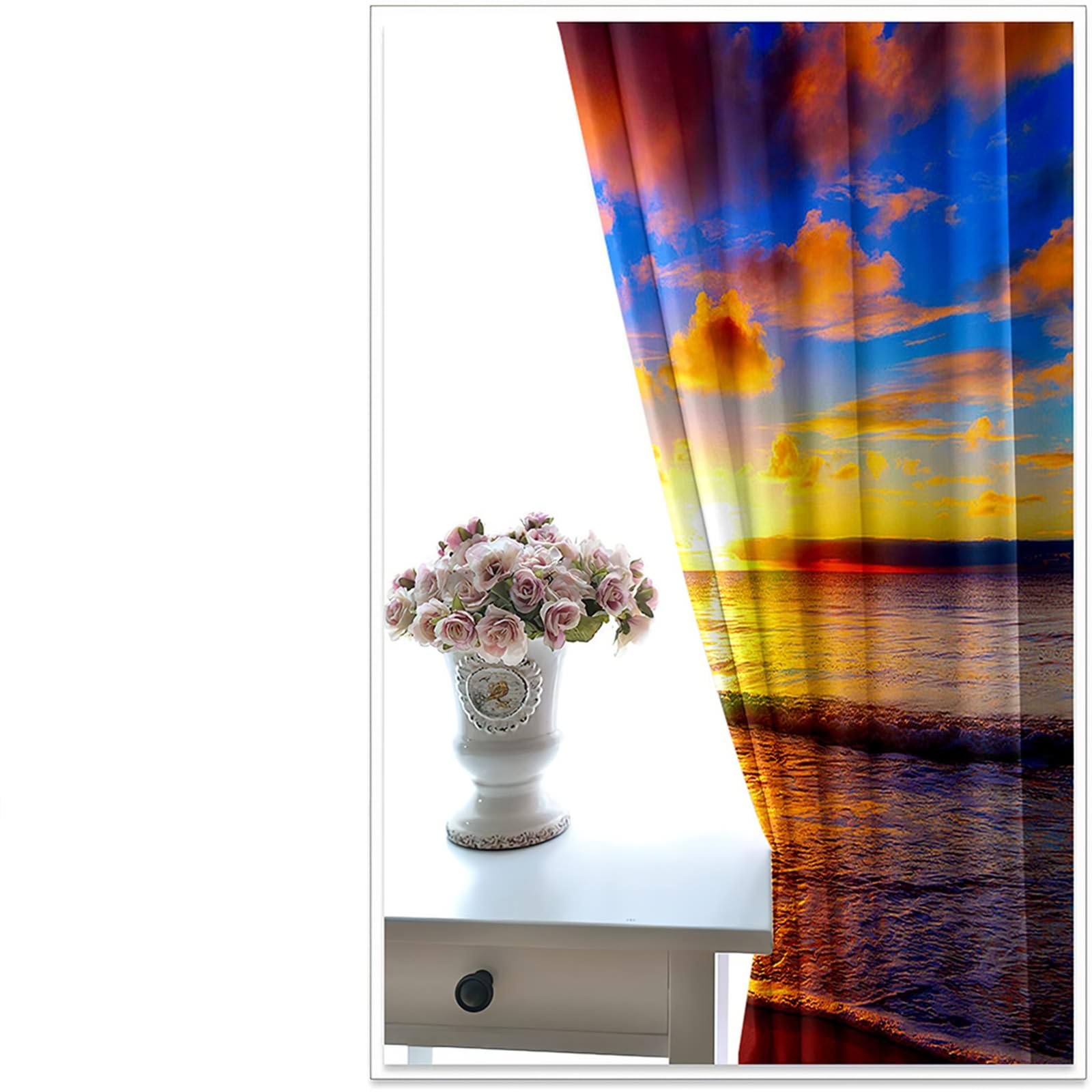 Verdunkelung Gardinen 244 cm Lang, Vorhang Blickdicht mit Ösen 2er Set Blau Rot Braun Am Meer Sonnenuntergang Landschaft Vorhänge für Wohnzimmer Schlafzimmer, 244x244 cm(BxH)
