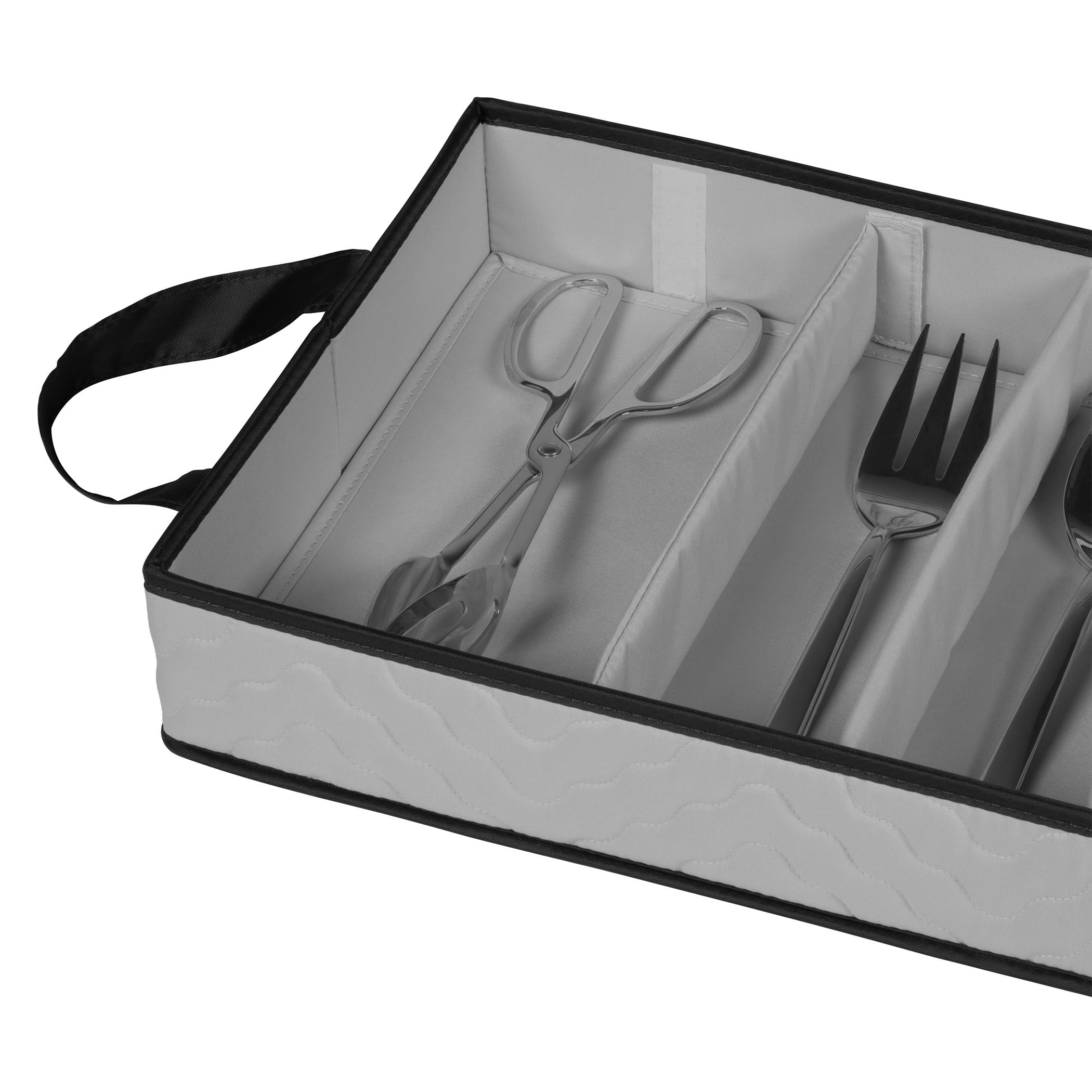 Besteck-Aufbewahrungskoffer – robuste Besteck-Aufbewahrungsbox mit 5 Fächern mit abnehmbarem Deckel und leicht zu tragenden Griffen – große Kapazität hält Ihr Besteck organisiert und geschützt – Grau