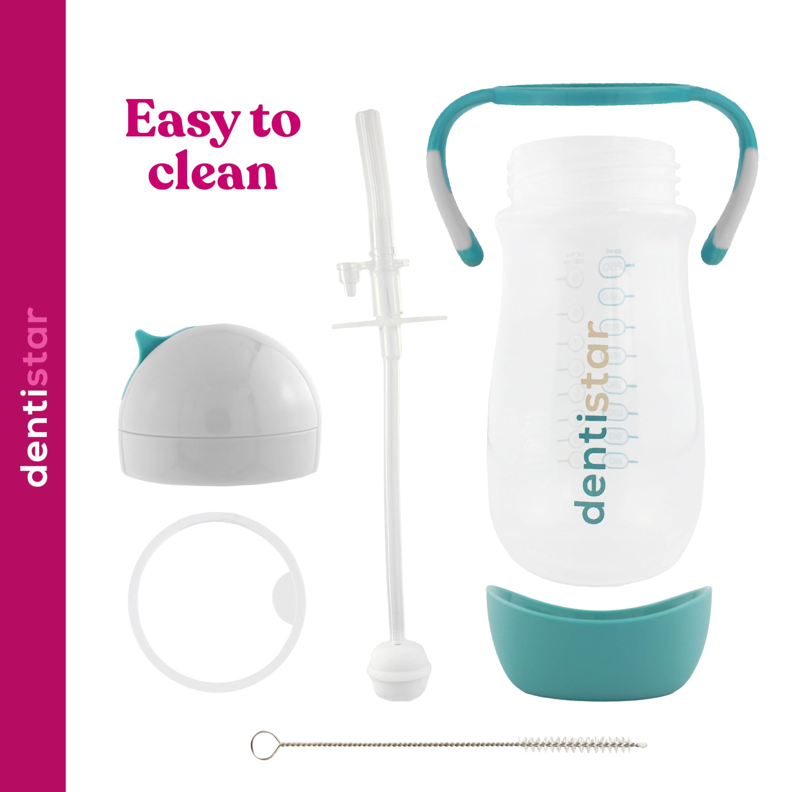 Dentistar Gourde bébé 260 ml avec paille sans BPA – Bouteille hermétique poignée antidérapante Menthe
