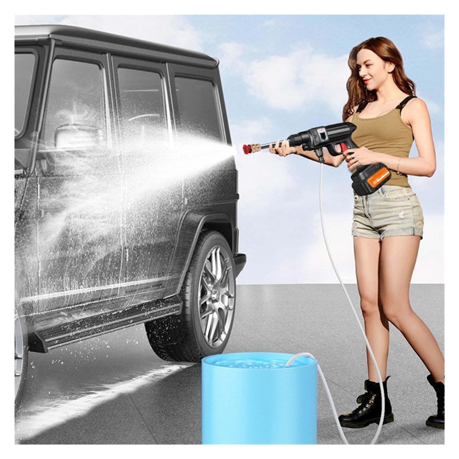 Hidrolimpiadoras Boquilla De Espuma De Pistola De Agua Pulverizada De Lavadora De Alta Presión Inalámbrica 30BAR For Generador De Espuma De 4000mAh Lavadora De Coche(Black)