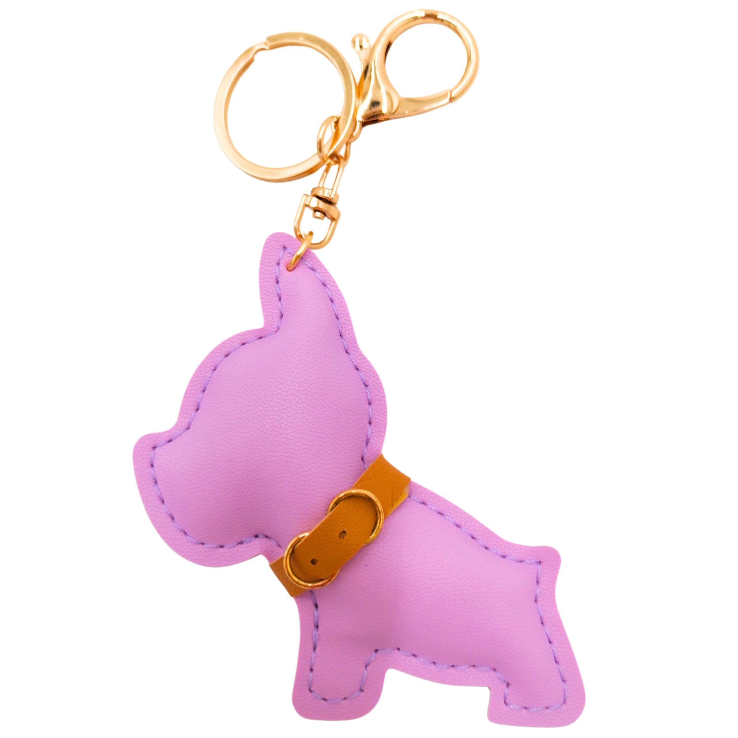 Bull Dog Keychain, Cute Dog Keychain, Animal Lover Gift, Puppy Keyring for Women Girls, PU Leather