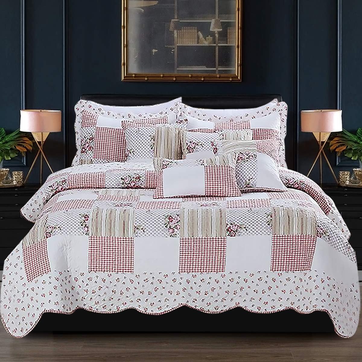 Foral Patchwork Vintage Country Cottage Style Bedspread Coverlet Quilt ...