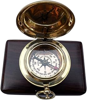 Nautical Brass Push Button Engravable Direction Pocket Compass Gift Gold