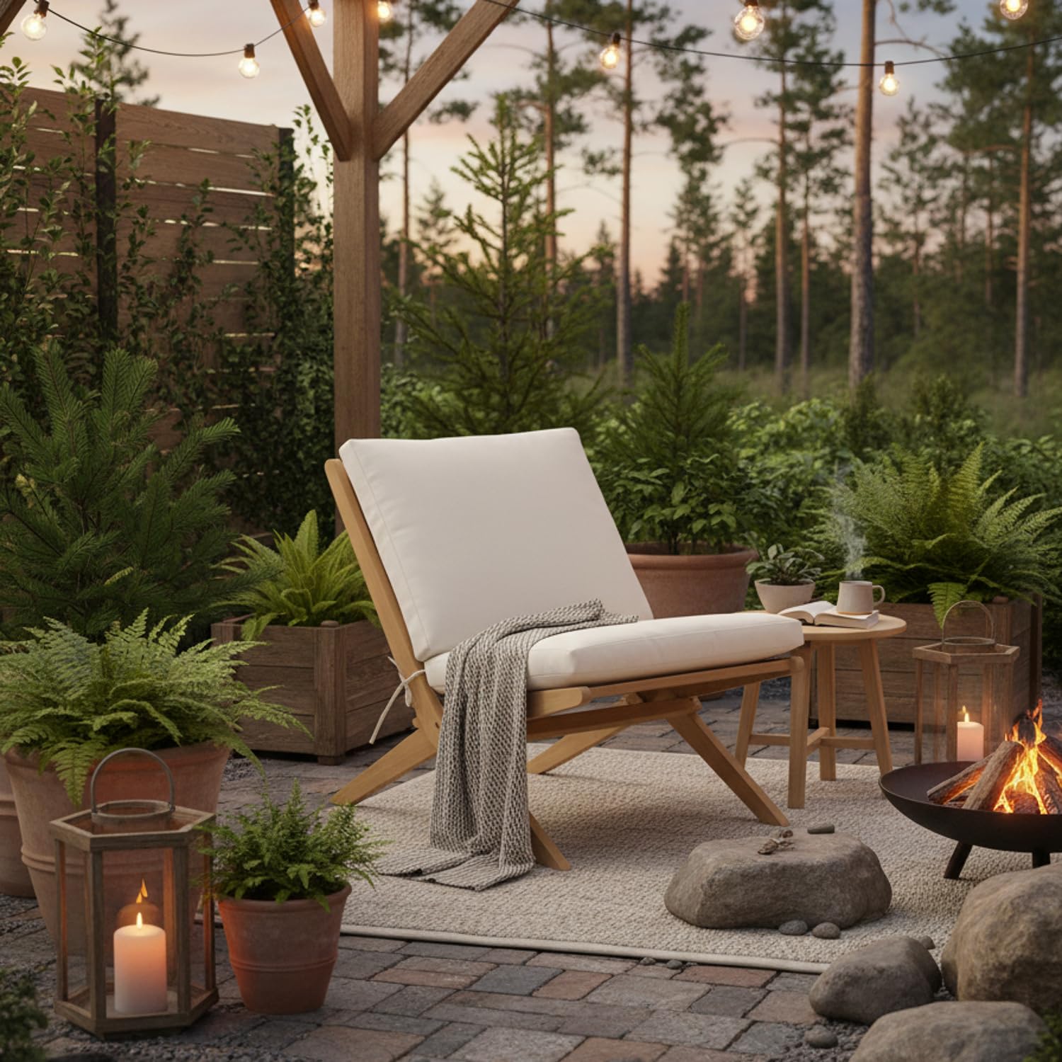 Happy Garden - Sillón plegable de acacia FARO con cojines beige - Sillón interior y exterior