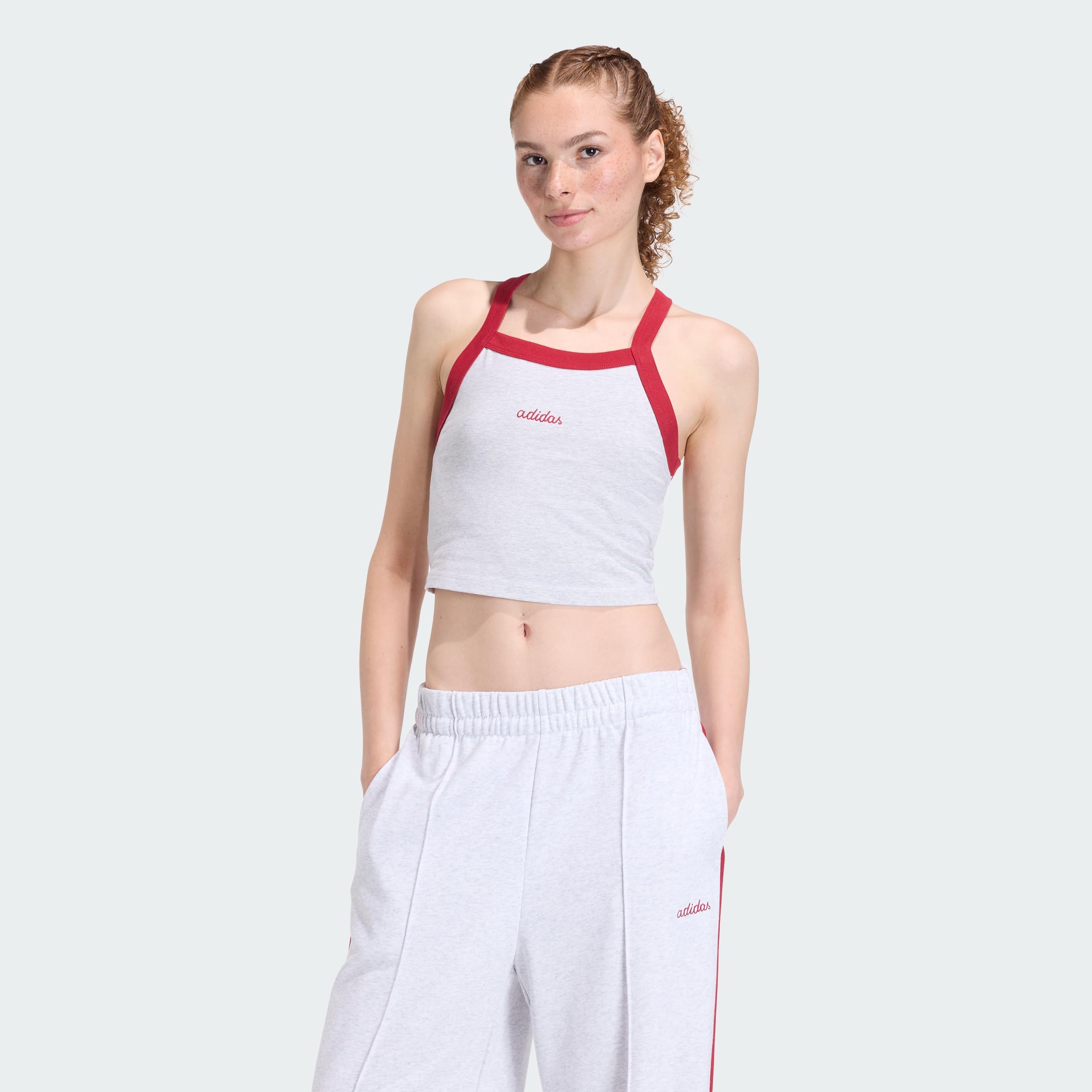Adidas Women's Gris Embroidered Graphic Tank Top Essentials Colorpop