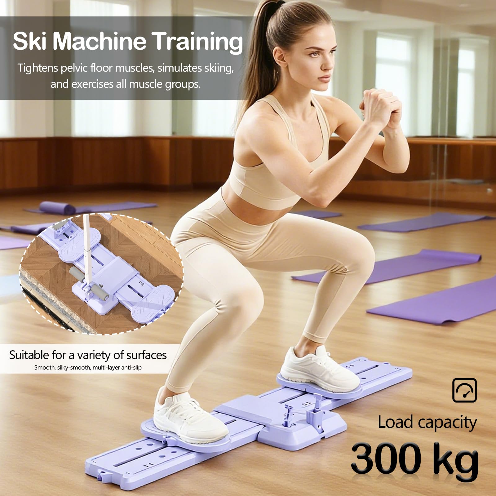 Tavola Reformer Per Pilates, 6 In 1 Ski Machine Per Allenamento Pavimento Pelvico Multifunzionale Tavola Scorrimento Pilates Con Fasce Resistenza Supporto Per Cellulare Trainer Addominale