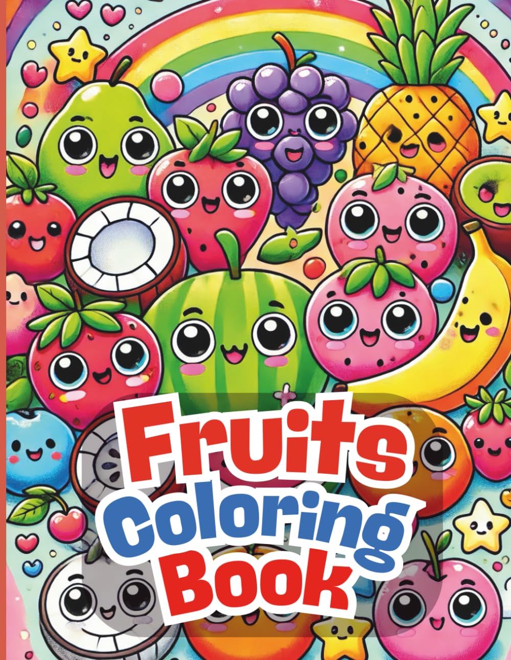 Cute Fruits Coloring Book for Kids with Smiling Fruit Characters: Fun and Easy Fruit Coloring Pages, Simple Bold Designs, One-Sided Pages to Prevent Bleed-Through, 60 Pages, 8.5 x 8.5 Inch
