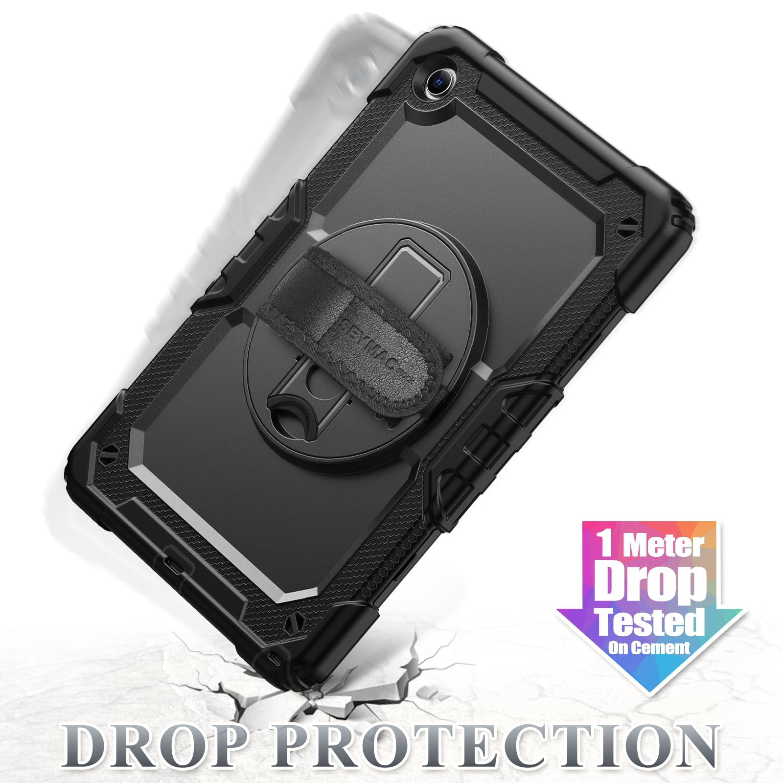 SEYMAC stock Coque pour Samsung Galaxy Tab A11+ Plus 11'' 2025/ A9+ Plus 11'' 2023, Coque Antichoc avec Protecteur D'écran Porte-Stylo [Dragonne Rotative à 360] et Support, Noir