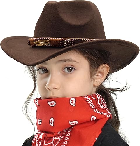 Miniatura 1 de SAJUZEN Sombrero de vaquero para niños de fieltro de ala ancha occidental para niñas y niños