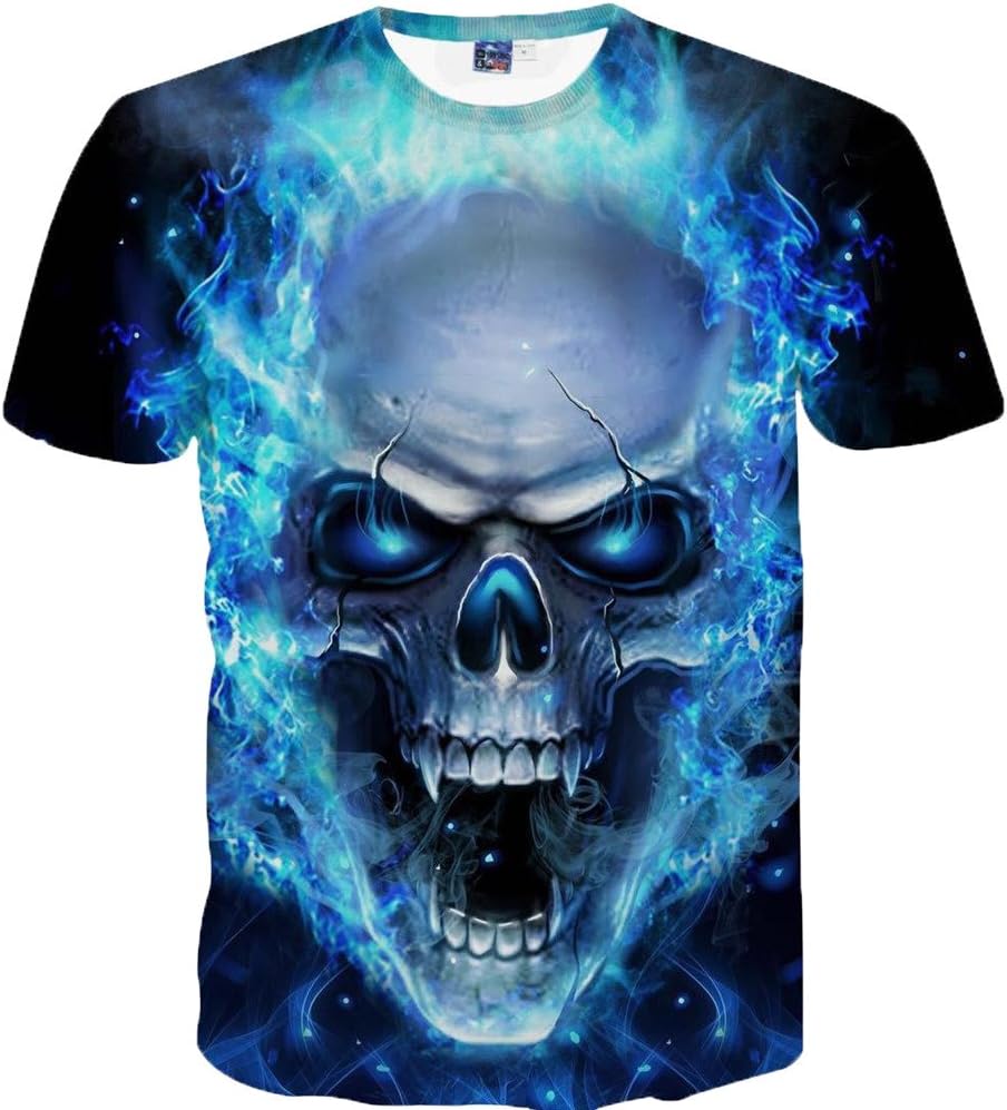 Mens New Skull 3D Printed T-Shirt Plus Size S-3XL Cool Printing Summer Short Sleeve Shirt Top Blouse