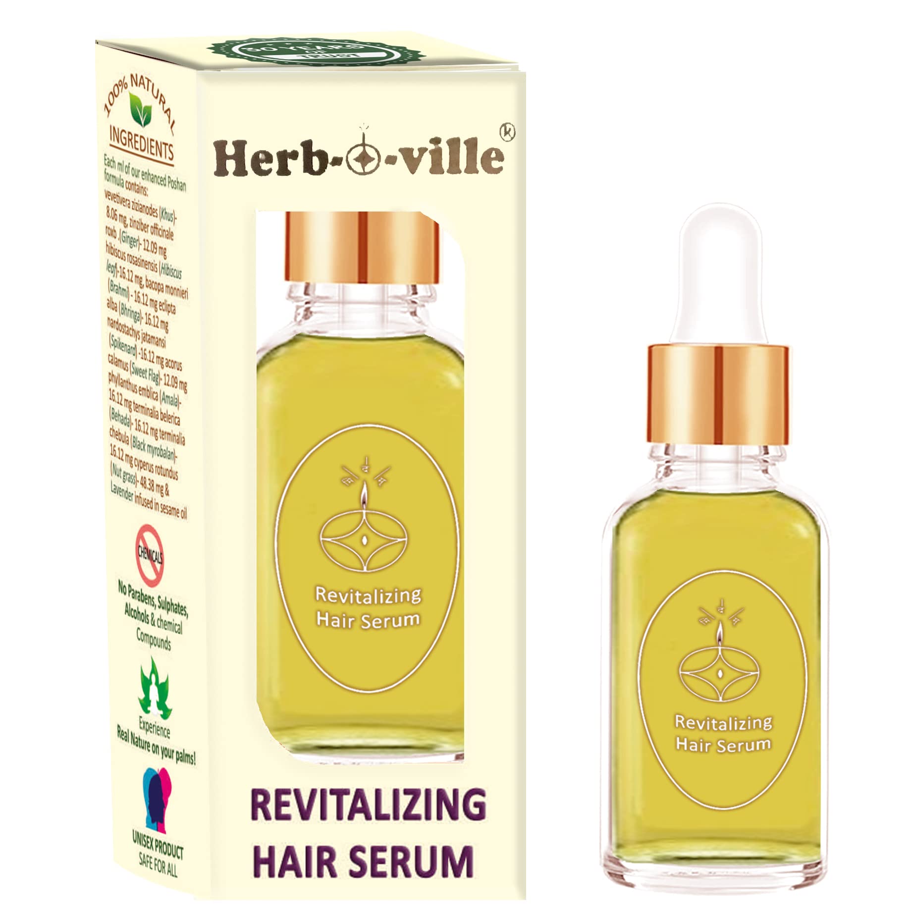 HERB-O-VILLE Ayurvedic Hair Revitalizing Serum | For Severe Hair Fall | With Bhringa + Brahmi + Himalayan Spikenard + Hibiscus leaves | 11 Anti Hair Fall Herbs infused with Lavender |